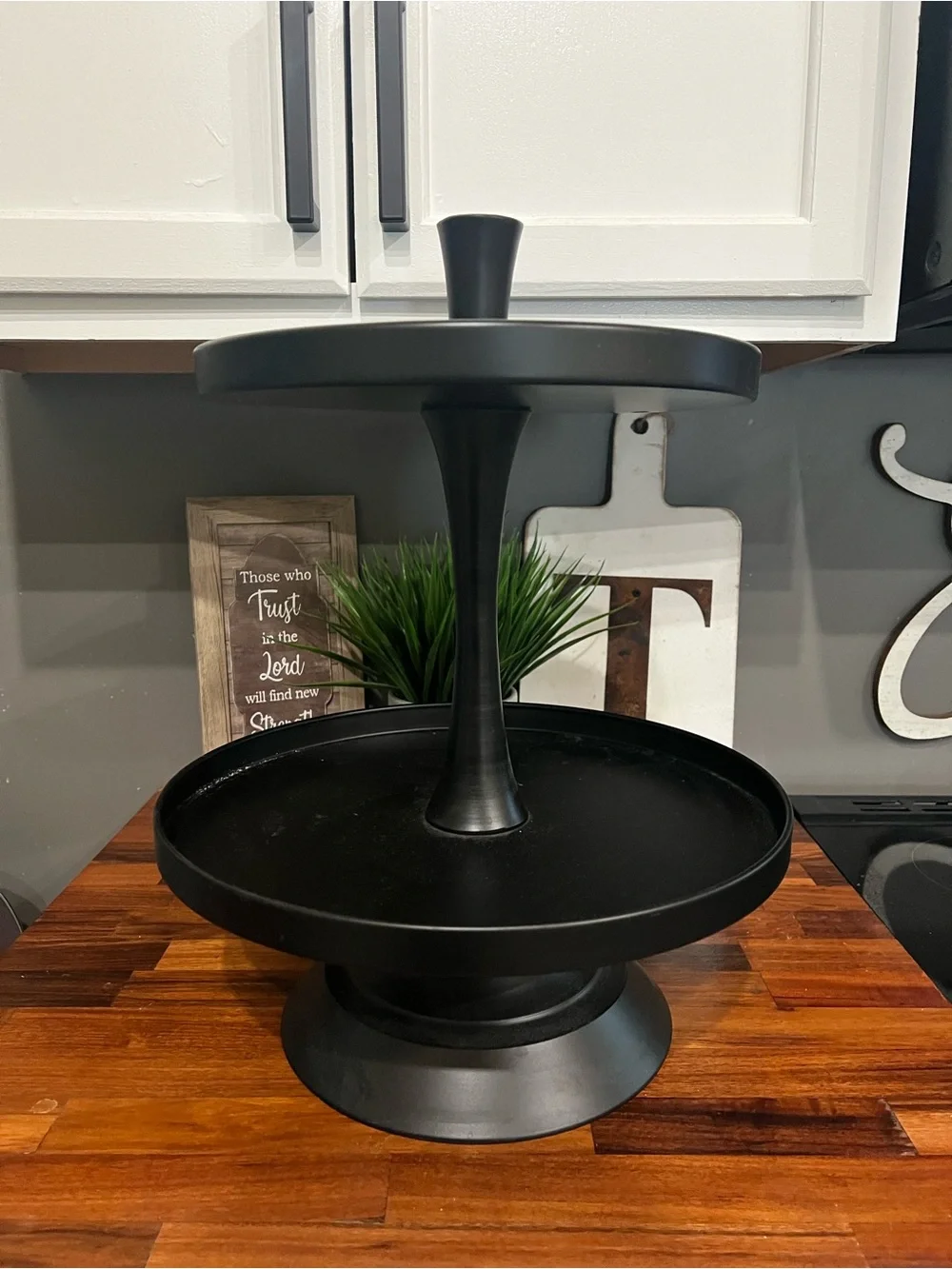 Two-Tier Black Metal Serving Stand